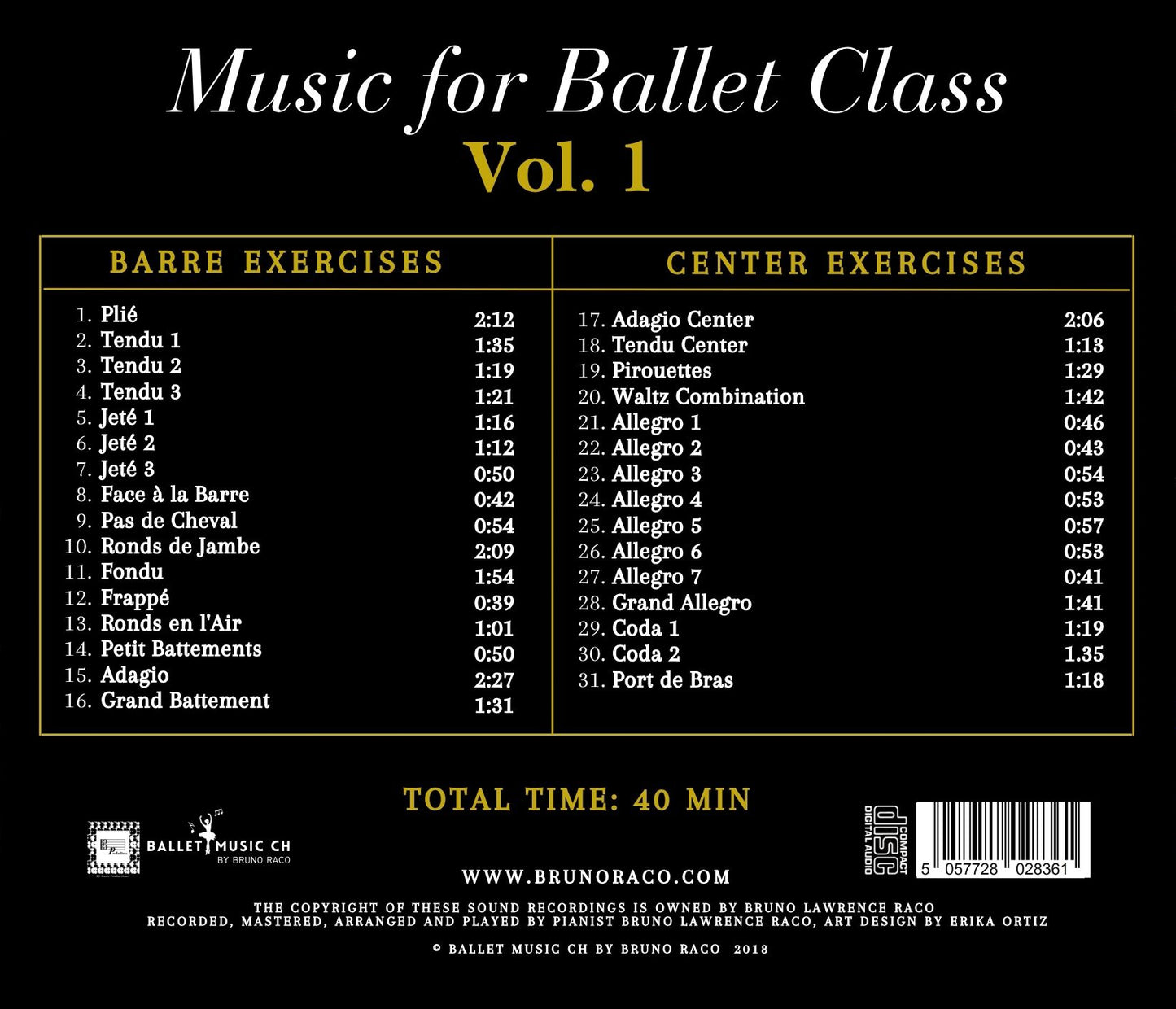 Music for Ballet Class, Vol. 1 - CD for Ballet Dance training